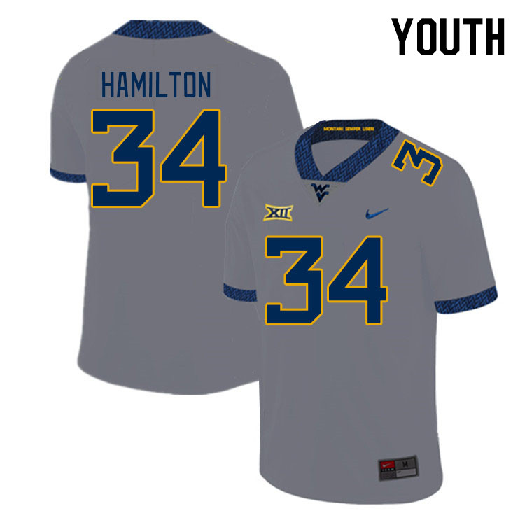 Youth #34 Luke Hamilton West Virginia Mountaineers College Football Jerseys Stitched Sale-Gray